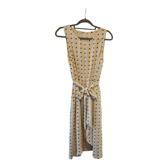 AMAZON BRAND IVORY FLARE DRESS SIZE MEDIUM BLACK AND IVORY CHENILLE DOTS BOHO - Picture 1 of 10